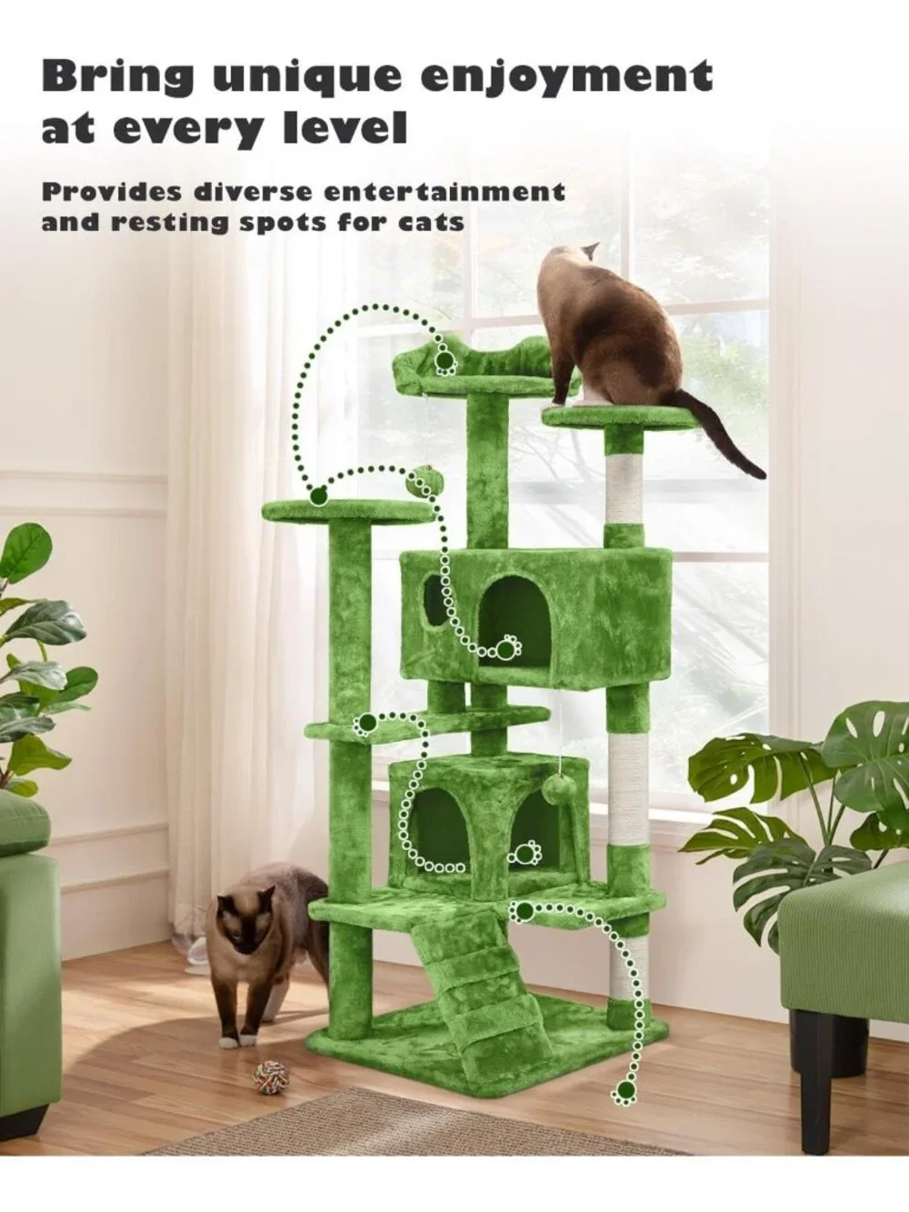 New 54in Cat Tree Tower Condo Furniture Scratch Post for Kittens Pet - Green